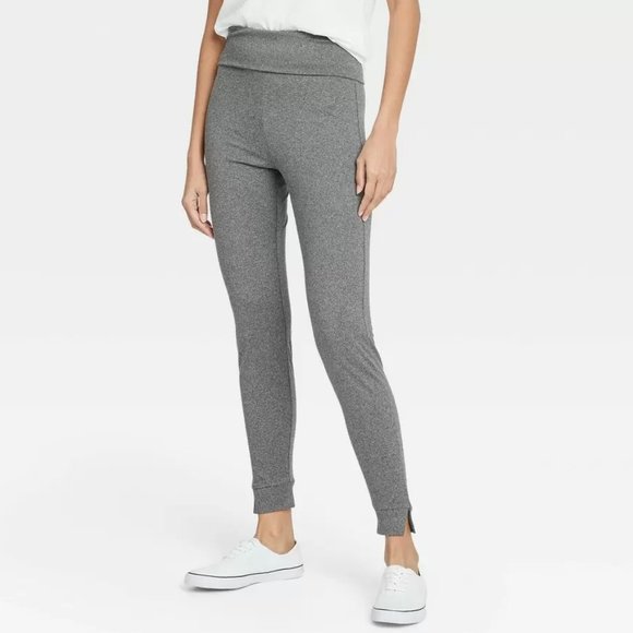 New! A New Day Gray Workout Leggings, Stretch Fitted Fold-Over Waistband - Picture 1 of 8